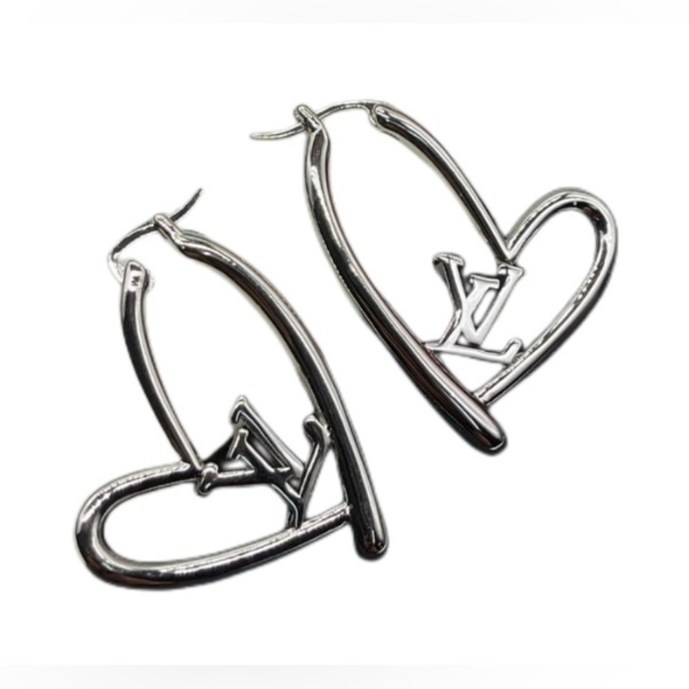 LV Silver Heart Hoop Earrings
